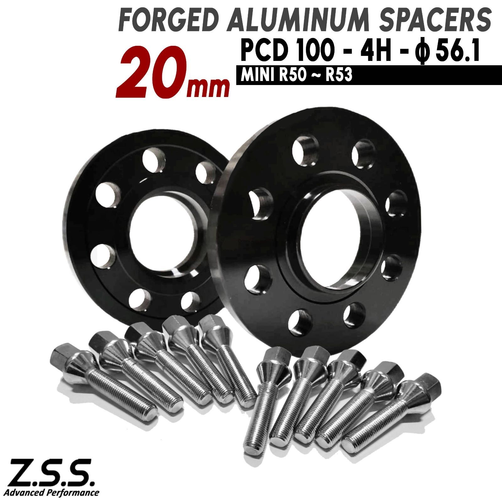 Z S AP ミニ クーパー MINI COOPER 01 06 R 50 20 mm スペーサー PCD 100 4穴 4 x 56 1φ M 12 xP 1 クローム ボルト付き ZSS
