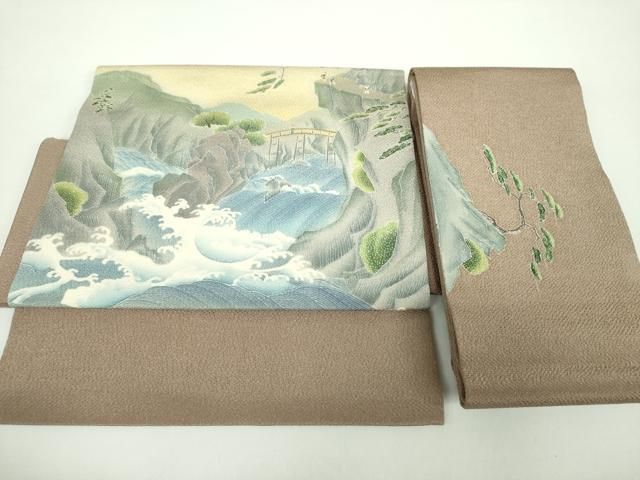 平和屋着物●つけ帯 友禅 風景人物文 鬼しぼ縮緬 正絹 ♥ DAAY1037ps