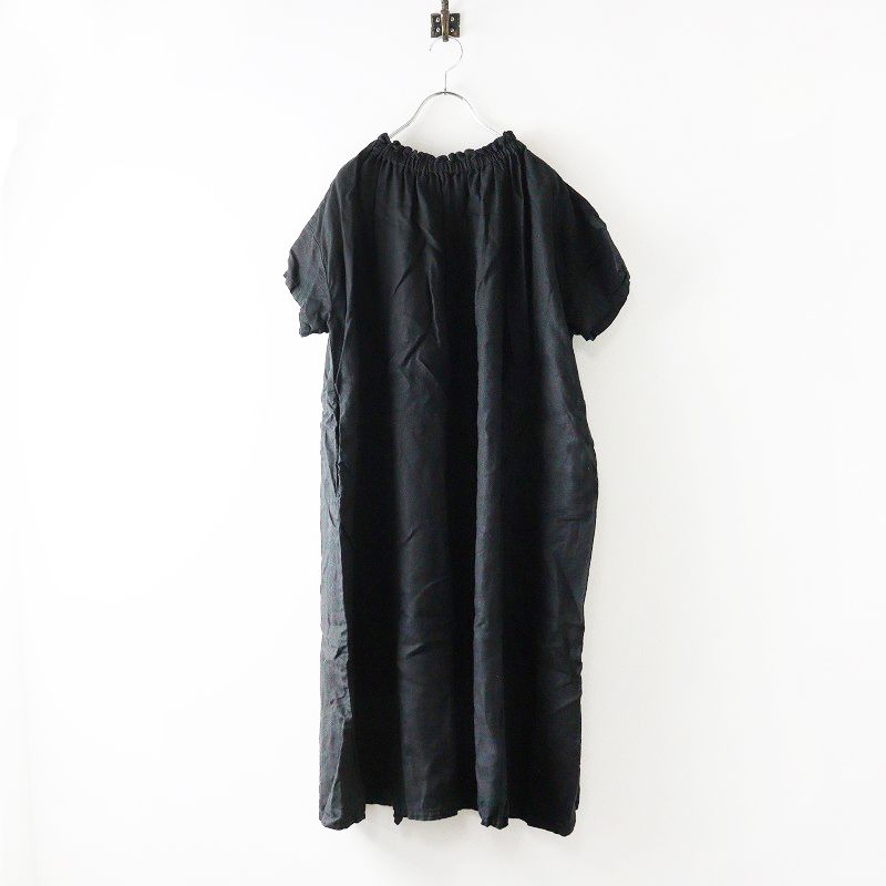 ネストローブ nest Robe 家じかん3wayドレス ブラック ワンピース リネン 製品染め スタンドフリル 半袖 ワイド 前後着 2400014609073