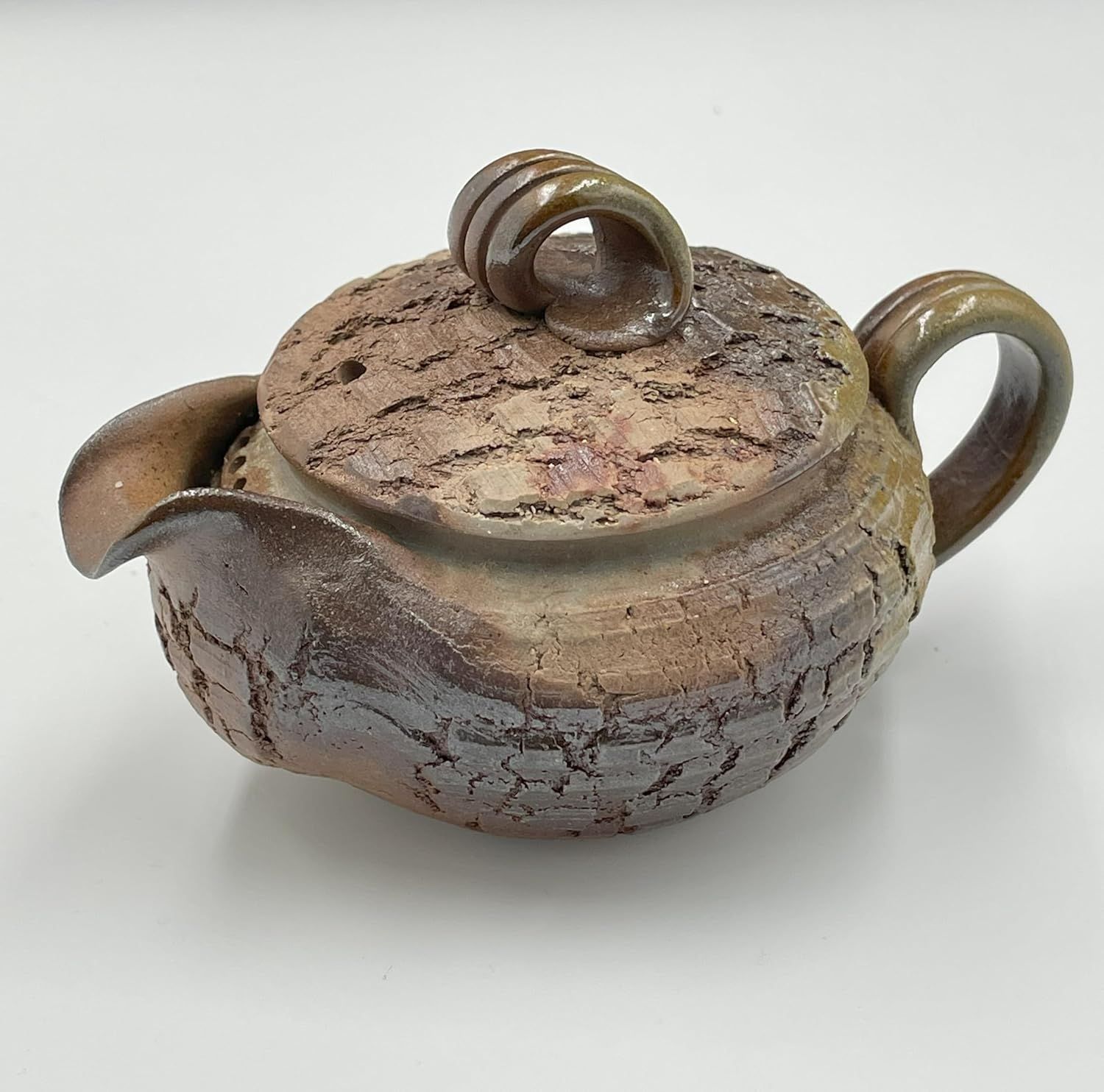 備前焼 武田良昭作 急須 8cm×13cm×9cm 三本線つまみ ひびひび加工