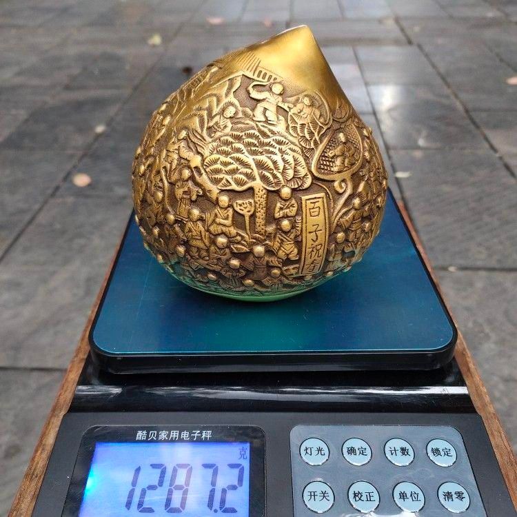 銅細工 百子桃 茶寵 装飾品 工芸品 美術品 置物 銅細工 百子