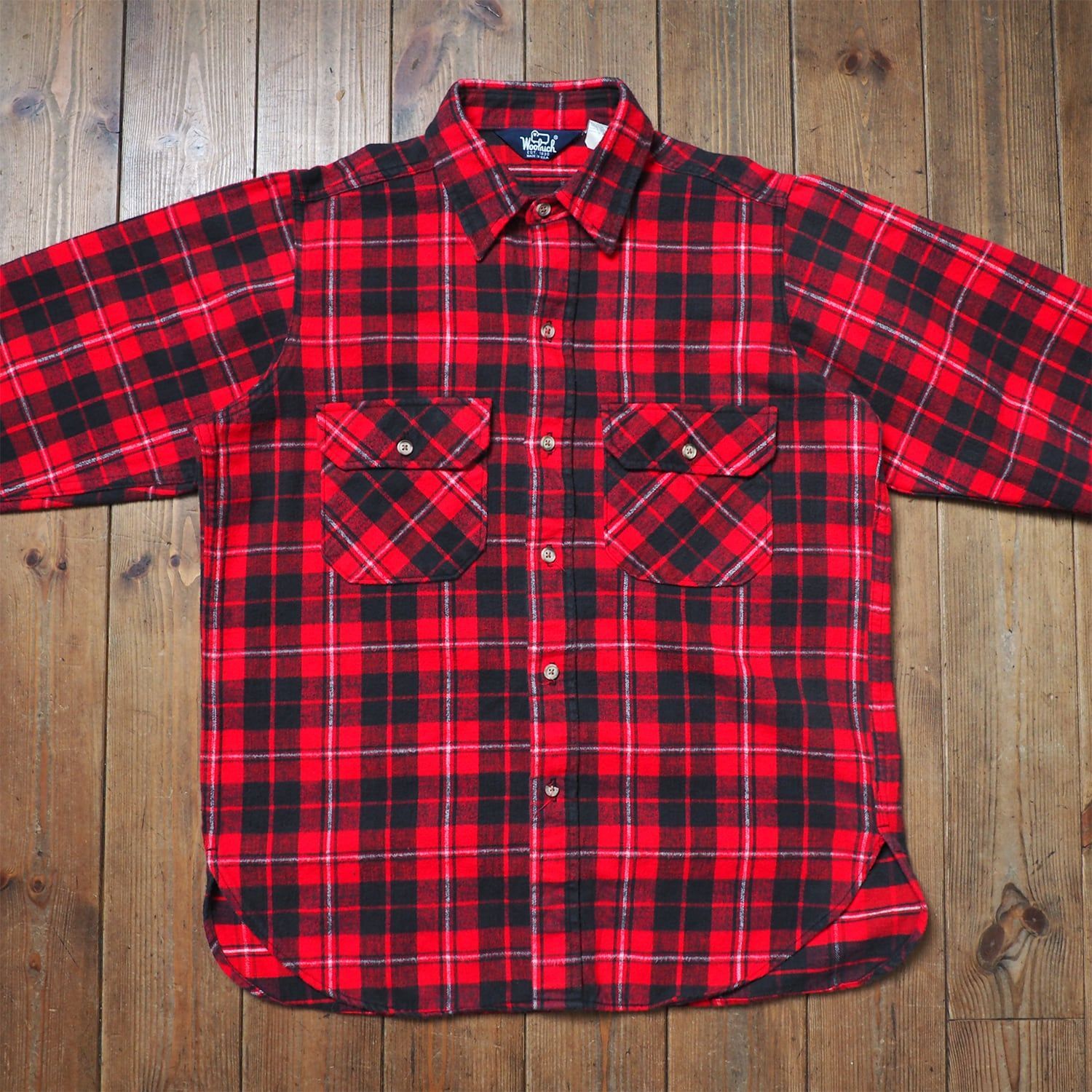 80s Woolrich ウールリッチ ネルシャツ ヘビーネル 赤 レッド