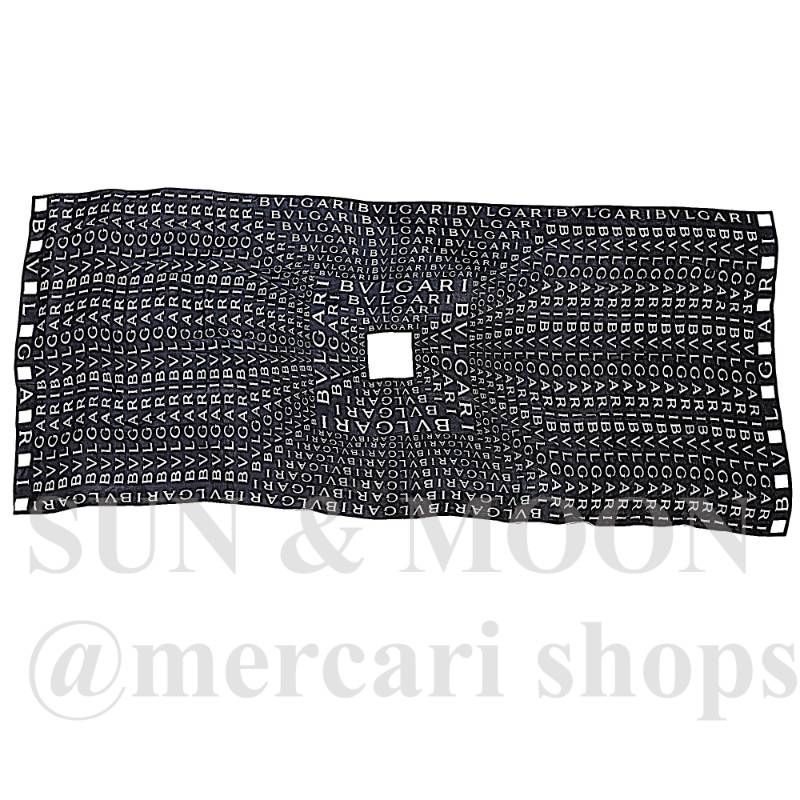 BVLGARI ブルガリ ロゴマニア シルク スカーフ ショール 大判 総柄 ネイビー OJ10-2