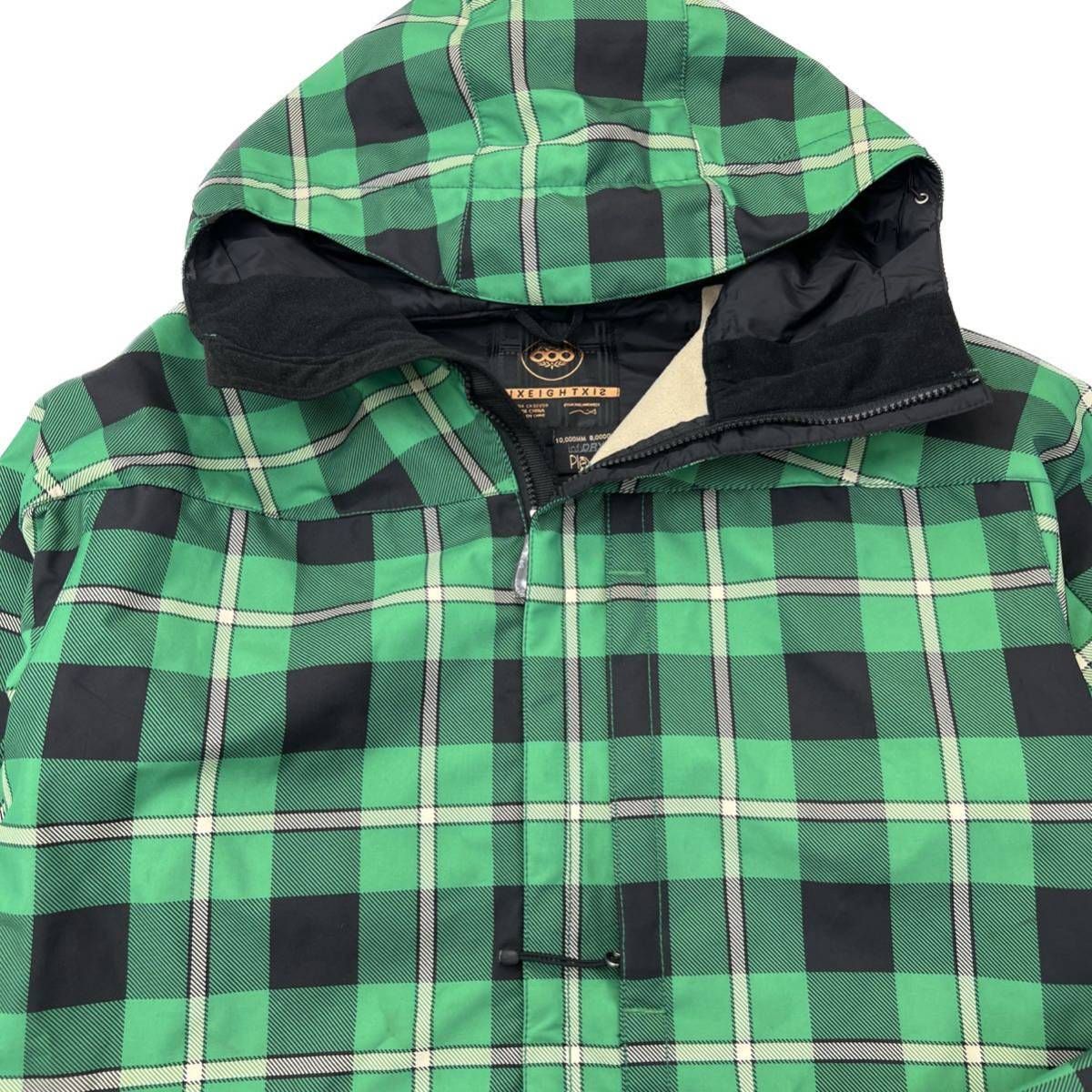 686 スノボウェア オシャレなチェックパターン ジャケット パーカー グリーン ブラック L スキー スノーボード ストリート CF 235
