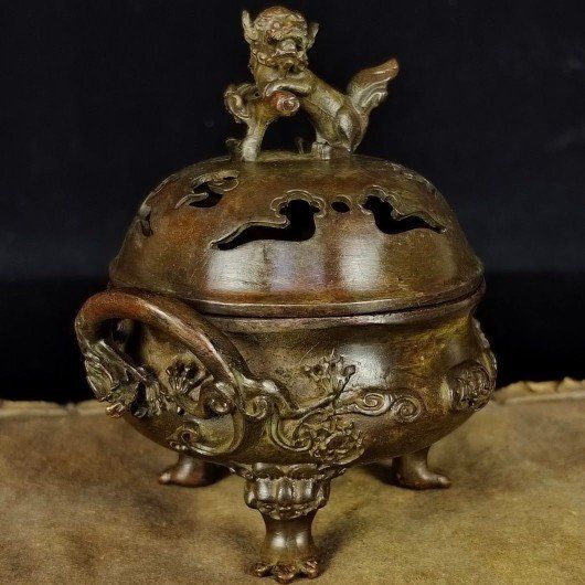 銅製 香炉 三足祥雲薫炉 卓上炉 沈香炉 檀香炉 茶道香炉 工芸