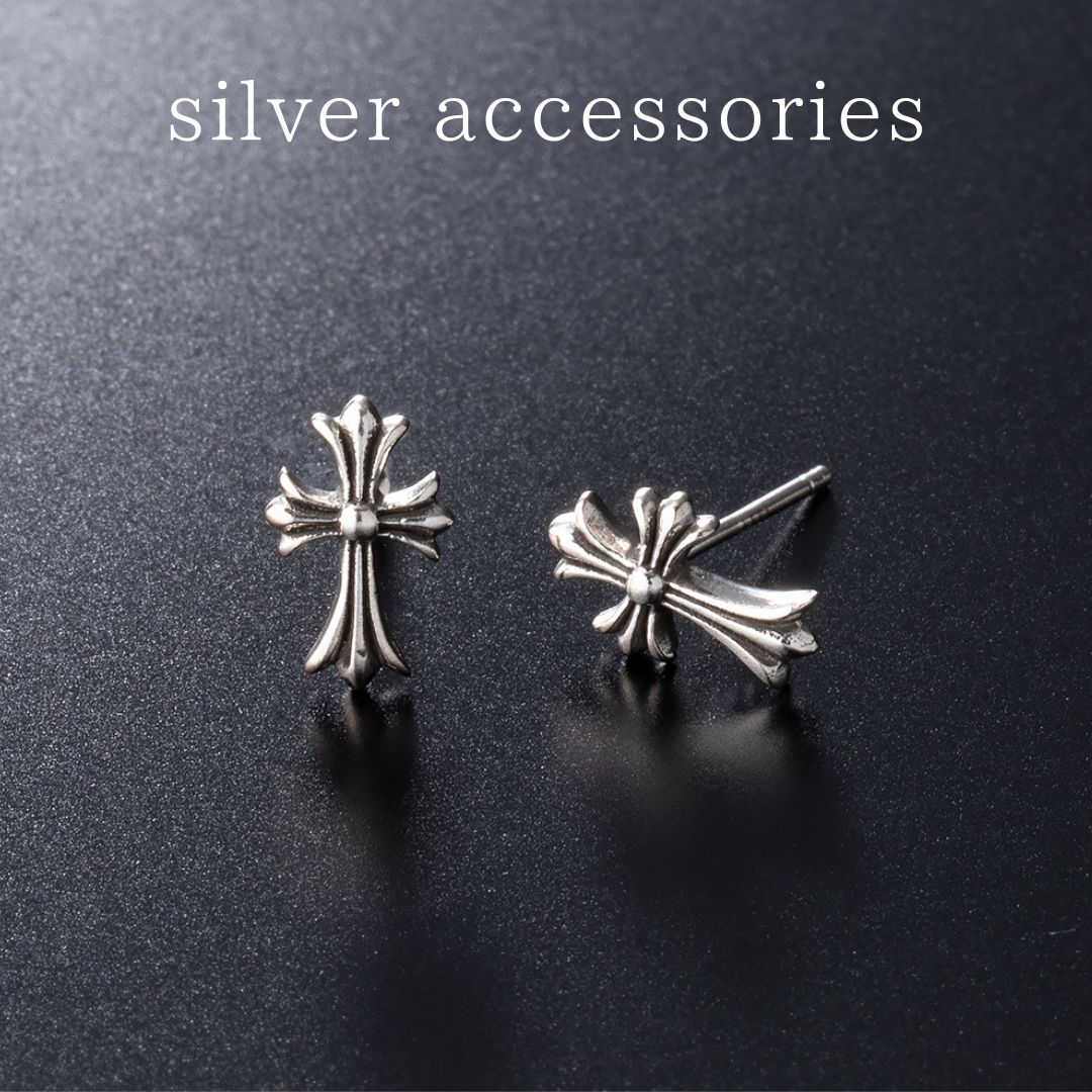 98 シルバー925 ピアス クロス 十字架 スタッドピアス メンズ