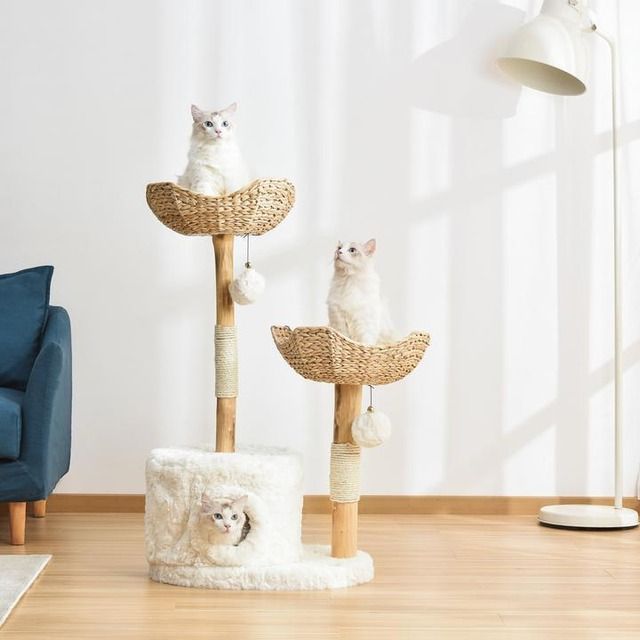 天然無垢素材ふわふわキャットツリー 木製キャットツリー キャットタワー キャットポール モダンキャットツリー ペット 猫 キャットタワー キャットツリー キャットハウス ベッド かご ふわふわ ウッド インテリア おしゃれ ペット用品