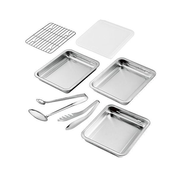 よこやま SUS ga サス ガ ステンレスバット3枚 フタ アミ トング2種付 25.2×20.5cm SUS-B800