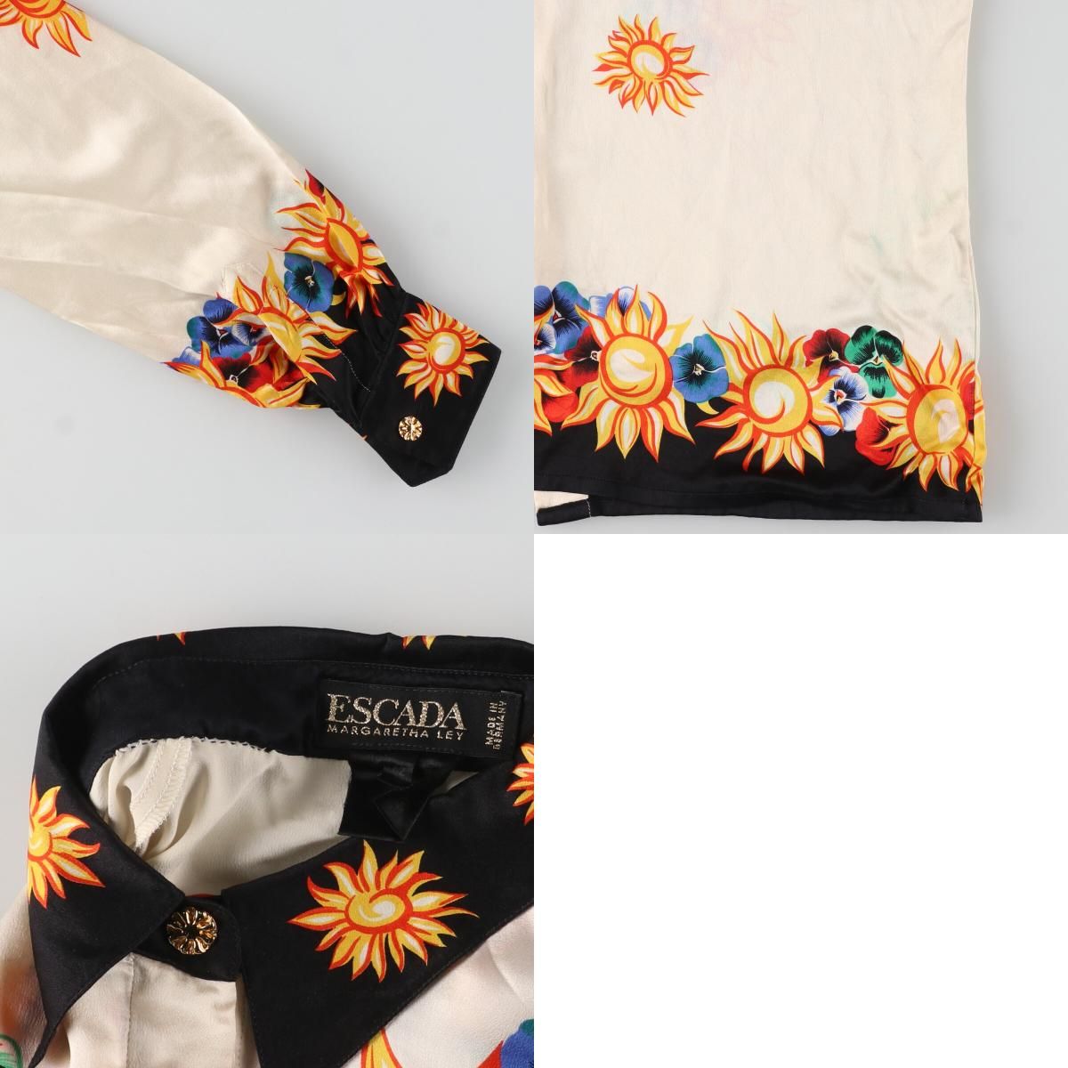 古着 80年代 ESCADA 総柄 花柄 長袖 シルクシャツ ドイツ製 レディースL ヴィンテージ /evb005607 古着 80年代 ESCADA 総柄 花柄 長袖 シルクシャツ ドイツ製