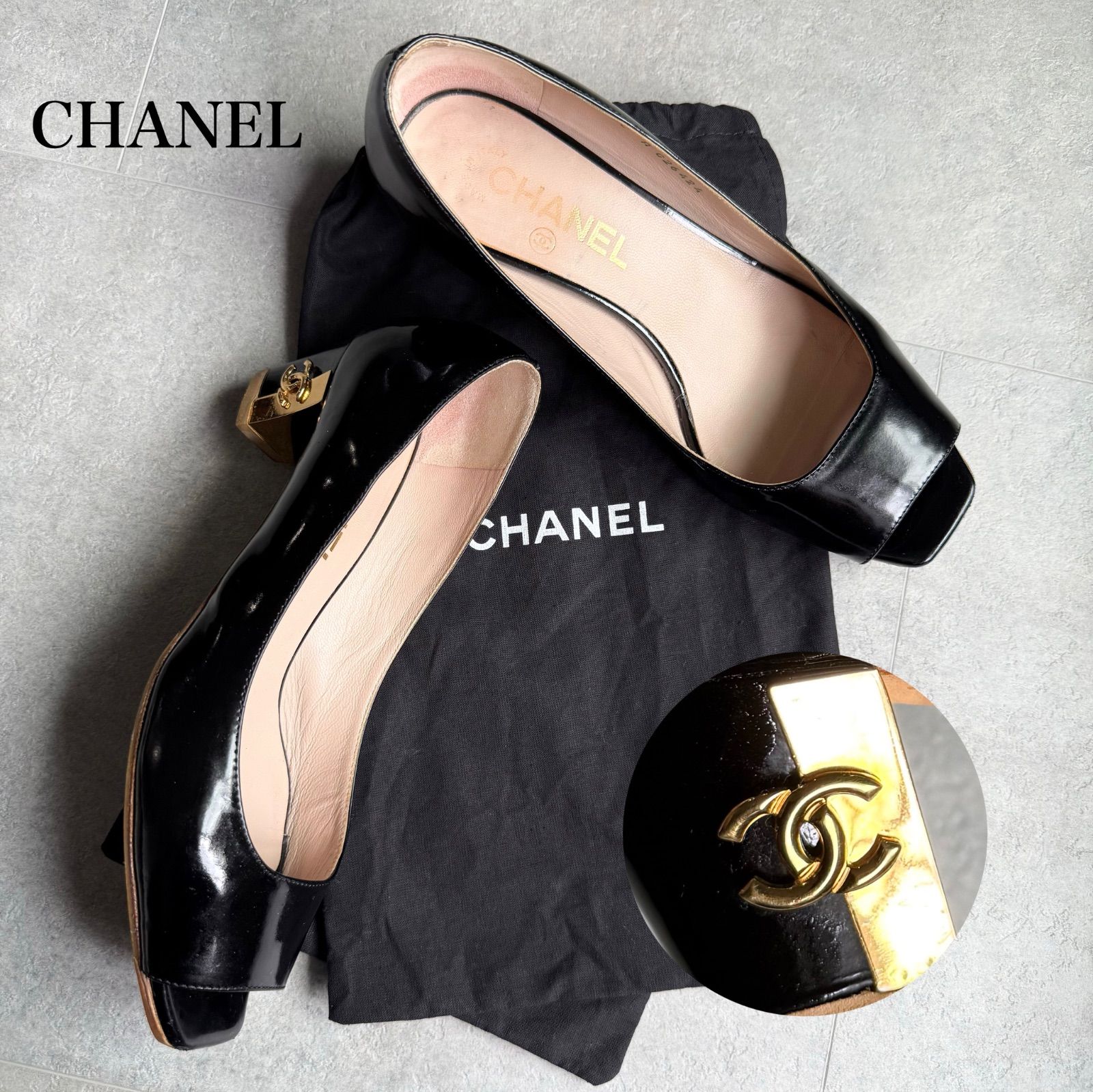 CHANEL バイカラーパンプス サイズ37 CHANEL シャネル ココマーク パテントレザー バイカラー