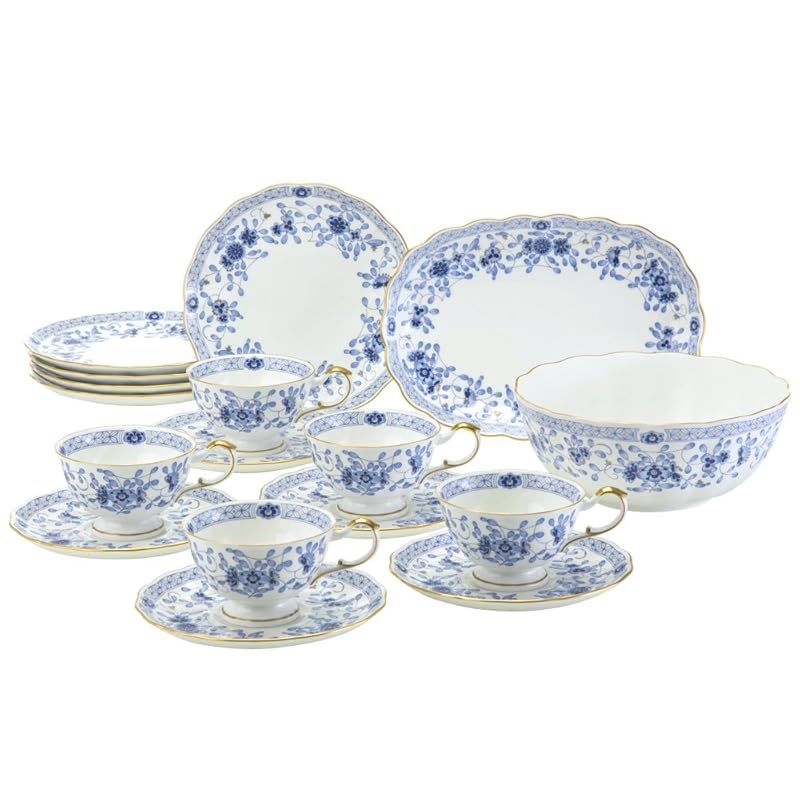NARUMI ナルミ 食器セット ミラノ ブルー 花柄 梅の花 更紗調 5人用セット 17ピース入り 日本製 9682-24426 1