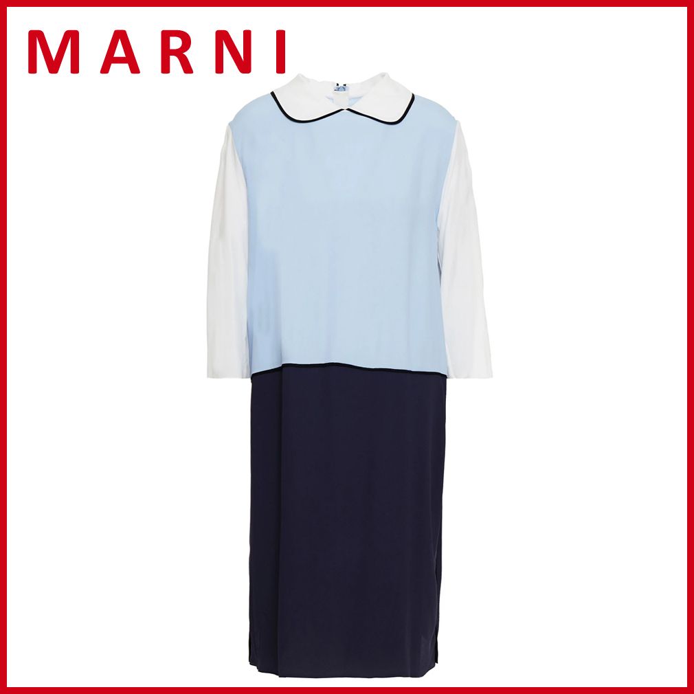 新品マルニ 七分袖 シルクワンピース ブルー #40 MARNI - メルカリ