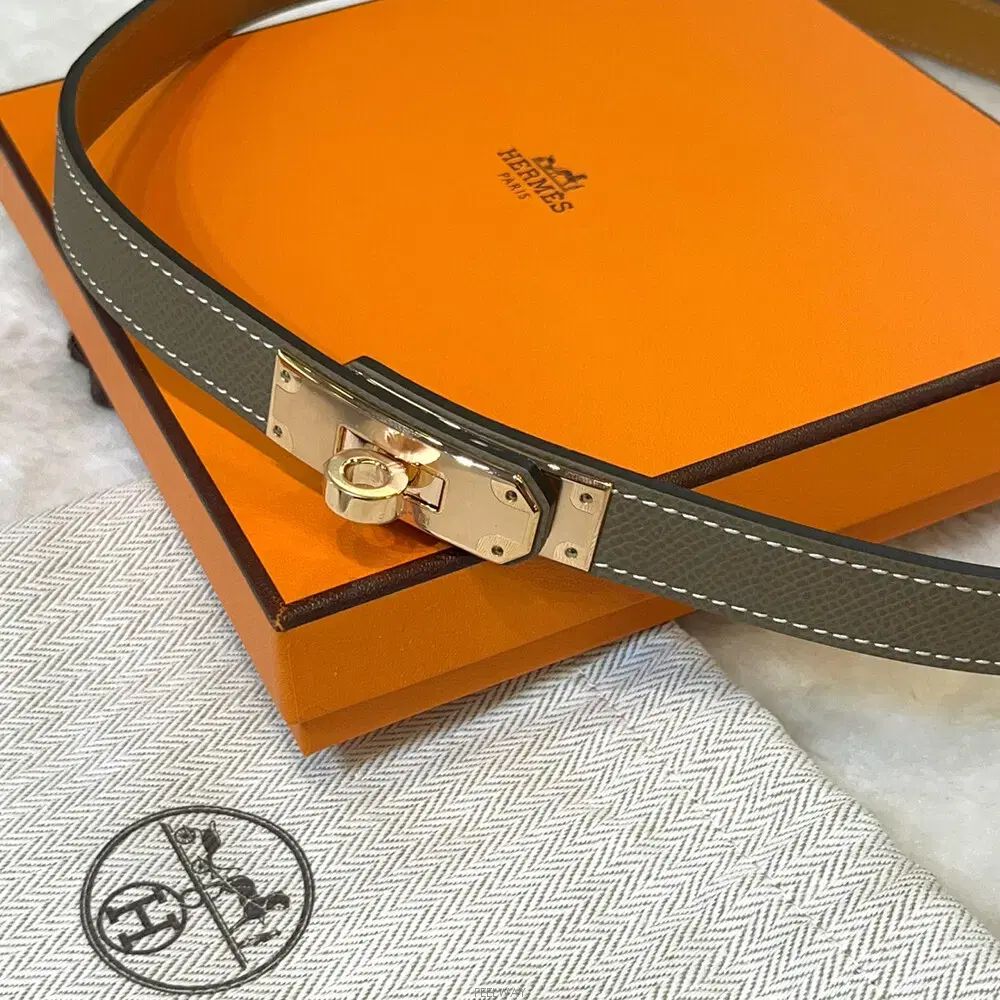 エルサ　HERMES　ケリーベルト　エトゥープ×ローズゴールド金具　W刻印 HERMES エルメス ベルト ベルト ケリー 18 エトープ (エトゥープ