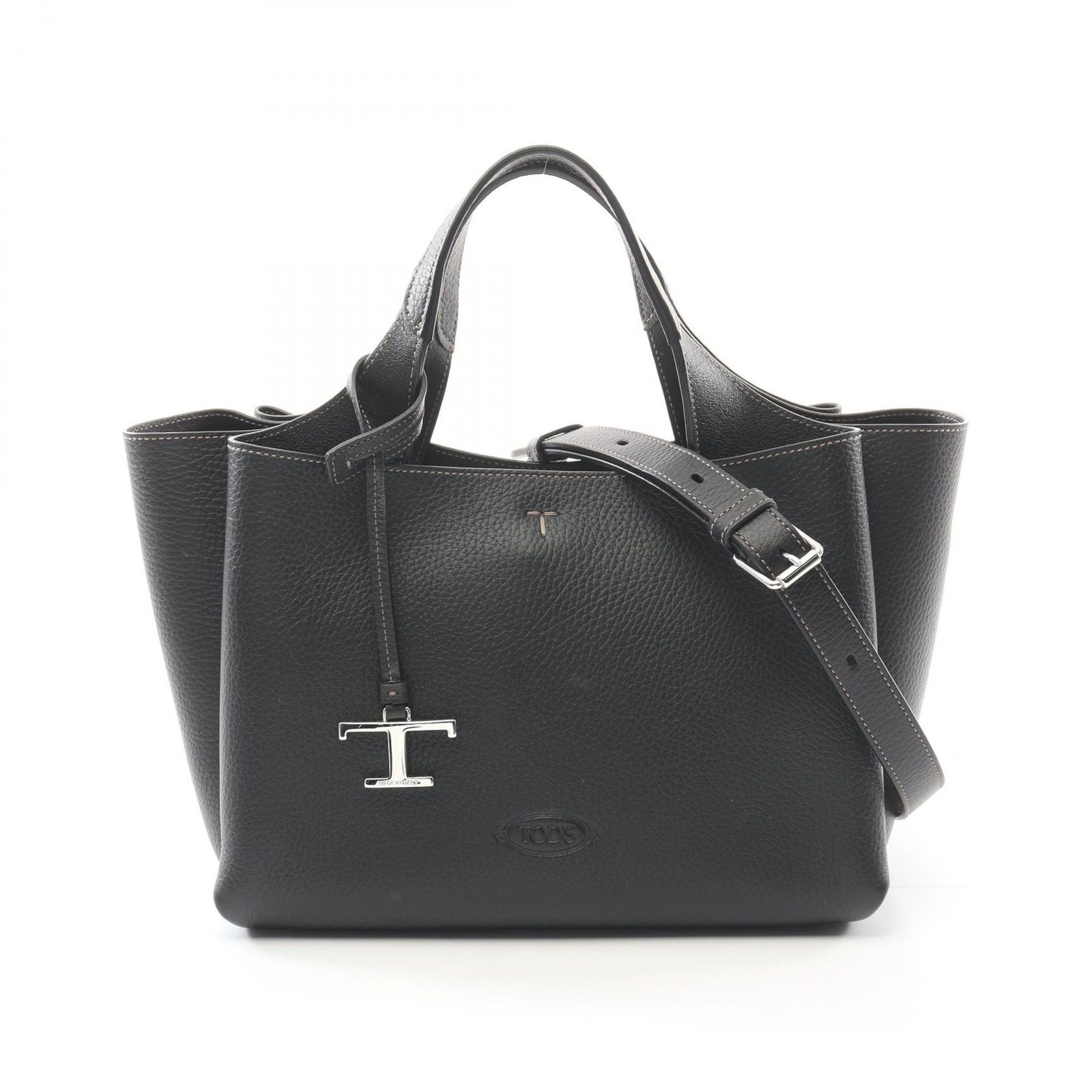 トッズ TOD S ハンドバッグ Tタイムレス XBWAPAFL100QRIB999 ブラック レザー ハンドバッグ ミニ レディース Used A