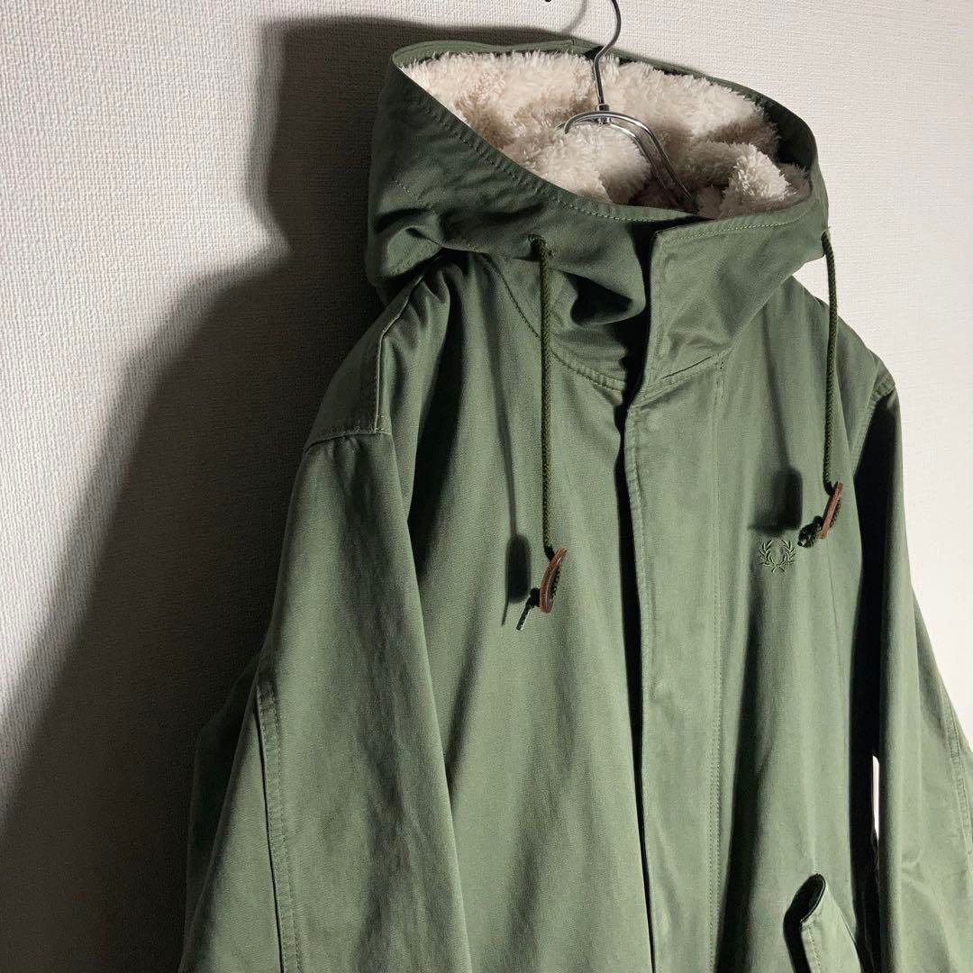 FREDPERRY ライナー付きモッズコート 刺繍ロゴ カーキ L ライナー付き