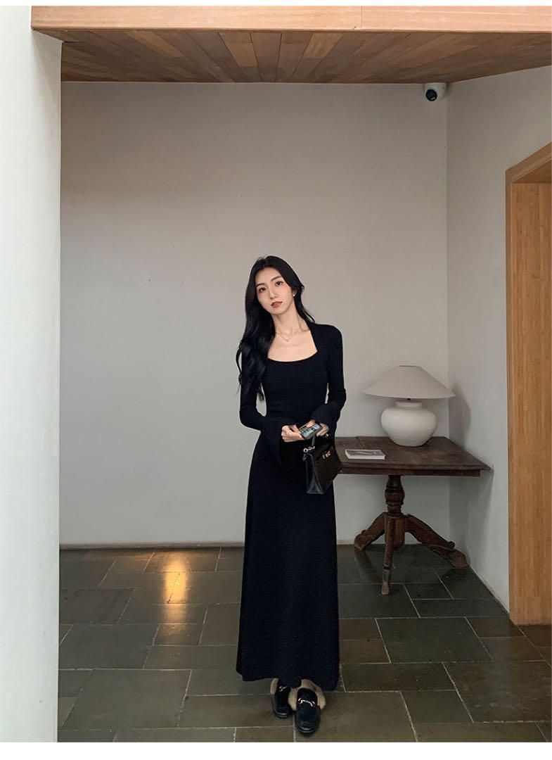 上品ロングニットワンピース