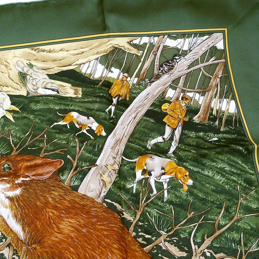 ✨️美品✨️ エルメス カレ90 森の狩猟 グリーン レディース スカーフ 大判 ✨️美品✨️ エルメス カレ90 森の狩猟 グリーン レディース スカーフ