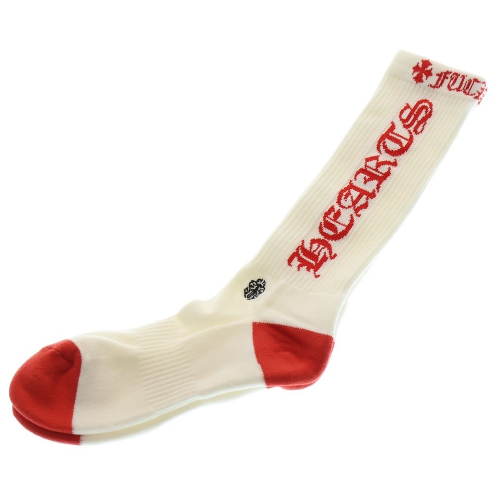 CHROME HEARTS クロムハーツ SOCKS OLD ENGLISH オールドイングリッシュ ハイソックス 靴下 ホワイト|レッド