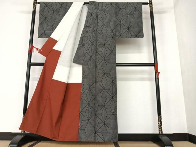 平和屋着物○上質な紬 よろけ麻の葉 正絹 逸品 未使用 AAAY0090zg