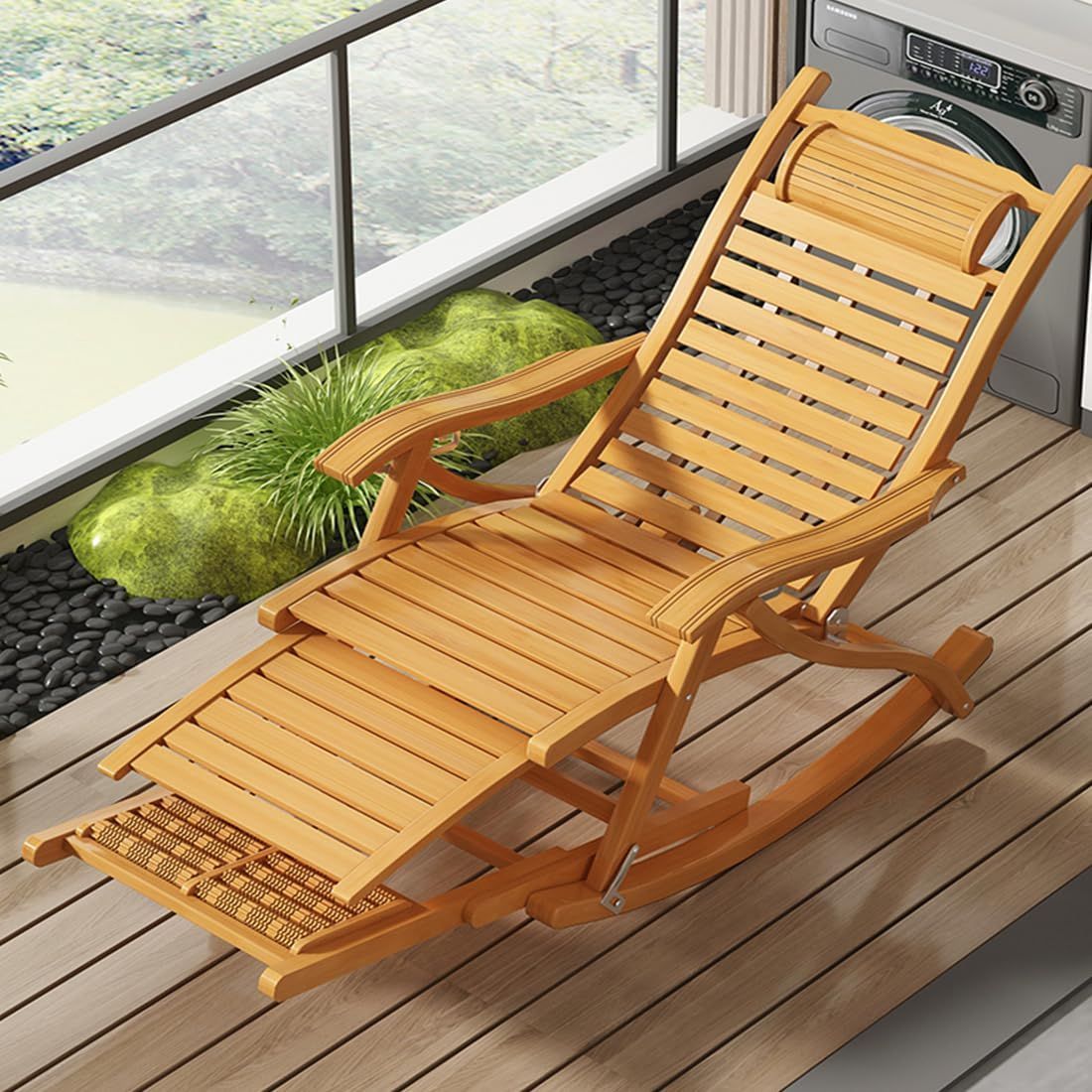 【数量限定】天然竹製 ハイバックチェア 揺れる椅子 ラウンジチェア いす リクライニングチェア 1人掛け おしゃれ リラックスチェア ゆったり  折りたたみ 通気性あり 「Humrriet」ロッキングチェア 角度調節