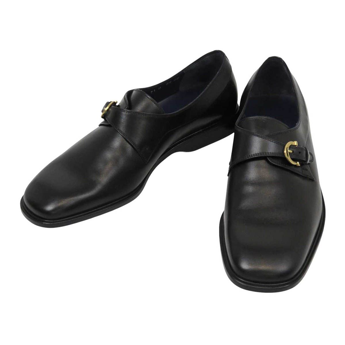 フェラガモ モンクストラップ レザーシューズ メンズ ブラック Salvatore Ferragamo アパレル 小物