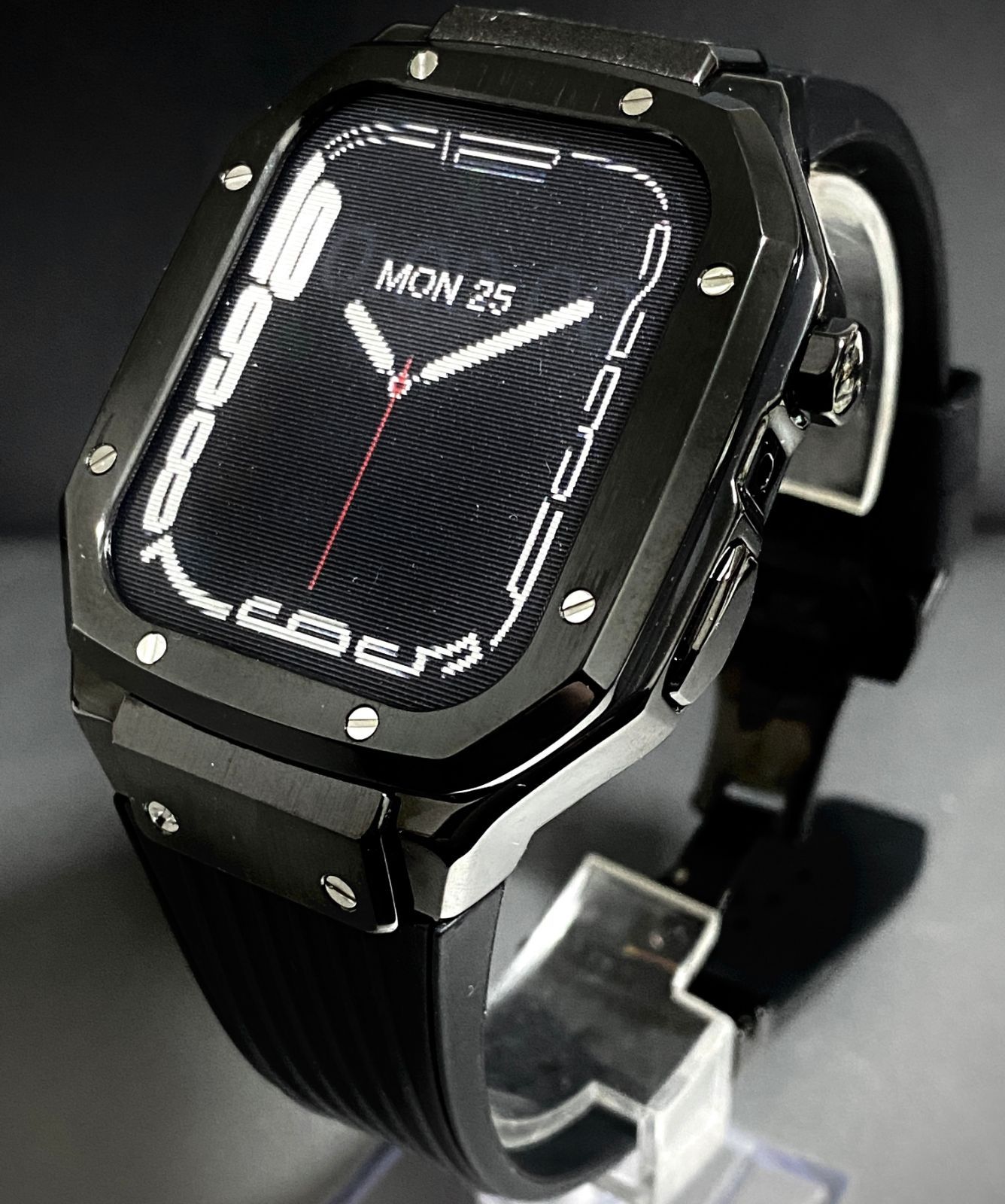 44mm Applewatch　カバー メンズ カスタム 時計バンド ローズブラック 新作 メタル ラバー カスタム apple watch ケース