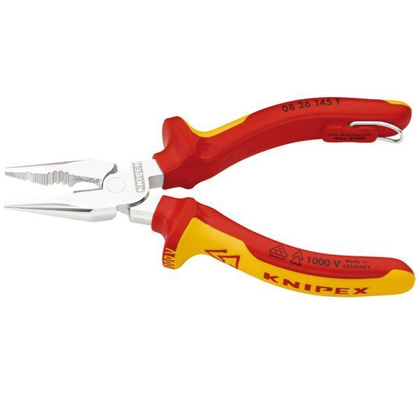 KNIPEX クニペックス 1000V絶縁ニードルノーズペンチ 落下防止 全長145mm 0826-145T