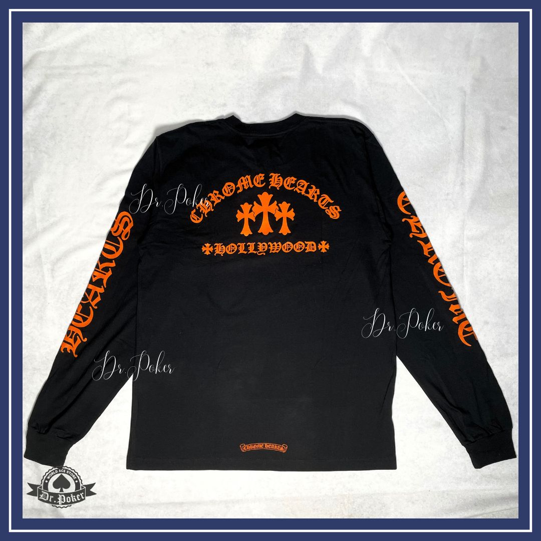 CHROME HEARTS】 Orange Cemetery Cross Long Sleeve Tee L/S T-Shirt ...