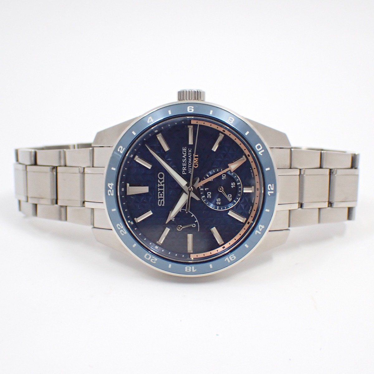 SEIKO セイコー プレザージュ シャープエッジド GMT 自動巻き メンズ 腕時計 青文字盤 SARF001 | 6R64-00C0 いおき質店
