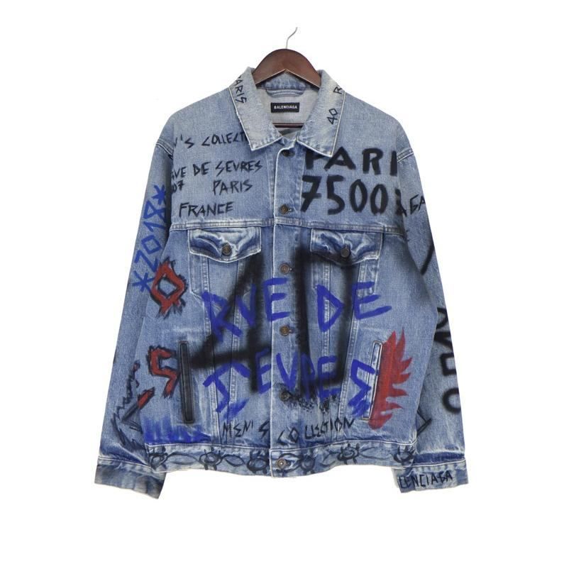 バレンシアガ BALENCIAGA 18AW GRAFFITI BIG FIT JACKET 534556 TBP33 グラフィティ ビッグ フィット デニム トラッカー ジャケット 44773