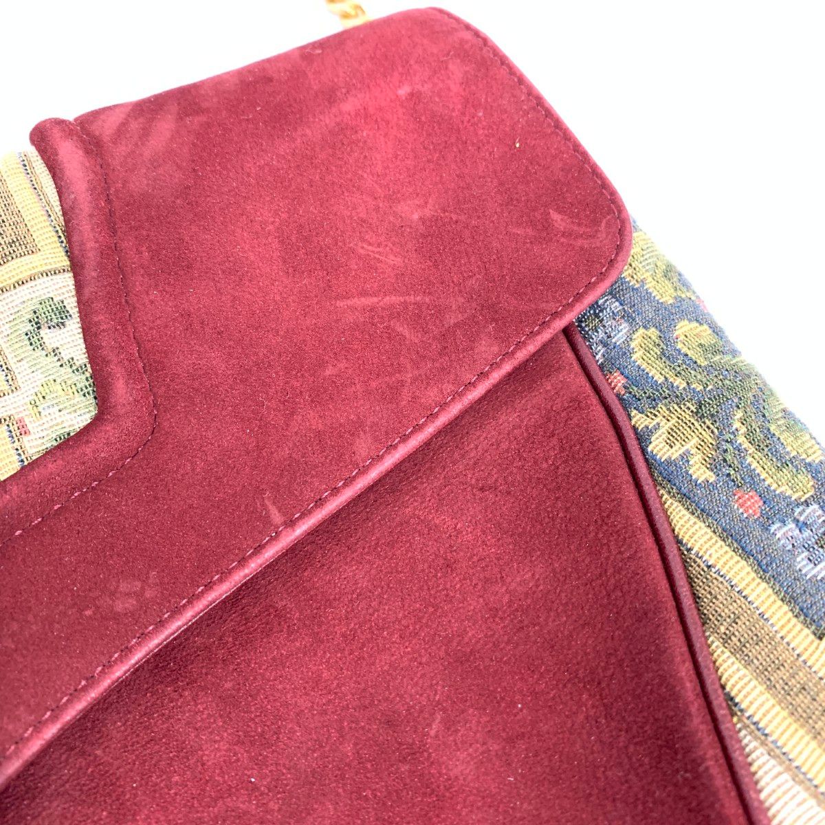 HAMANO ハマノ チェーンショルダーバッグ  花柄/スエード×ゴブラン織 ヴィンテージ品   ボルドー レディース / 240001166164 HAMANO ハマノ チェーンショルダーバッグ 花柄/スエード×ゴブラン織