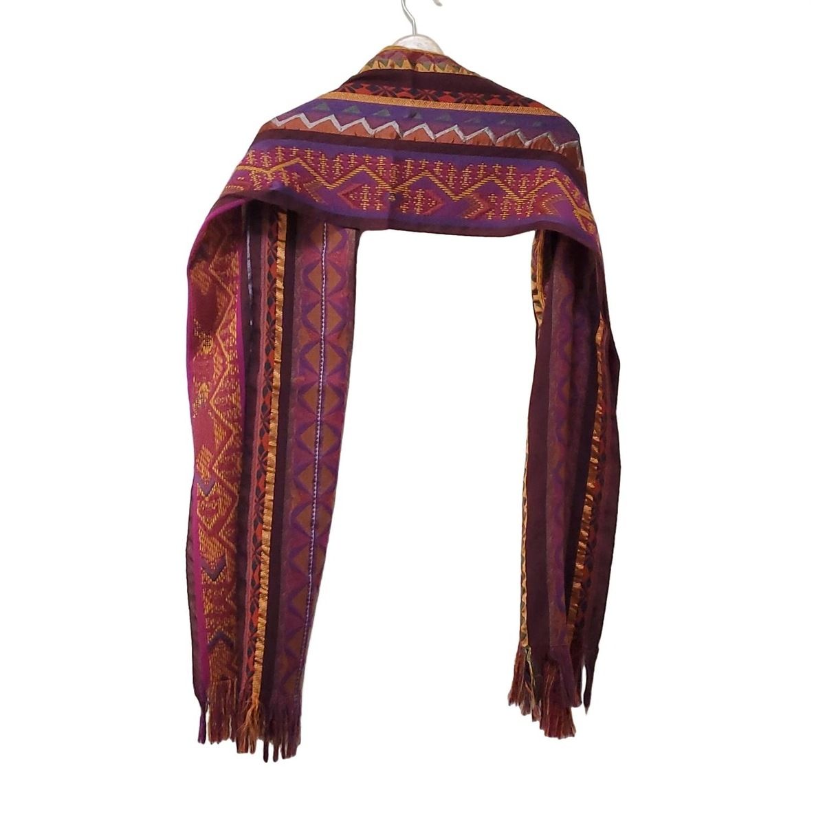 ETRO エトロ ストール ショール - ボルドー×パープル×マルチ フリンジ ウール シルク