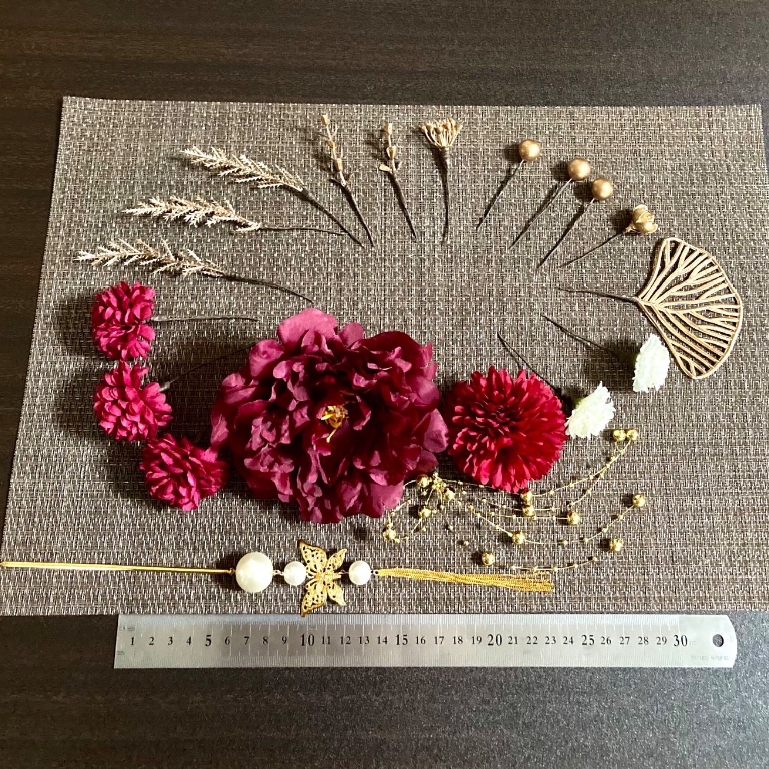 豪華な特大パール蝶々簪特大ピオニー♥︎金箔☆結婚式髪飾り♥︎