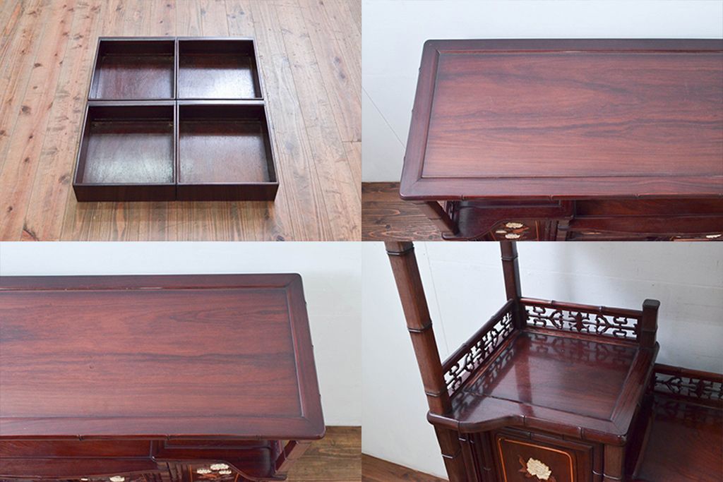 ☆事前問合せ必須☆ 飾り棚 和製ビンテージ 紫檀 シタン材 花鳥図