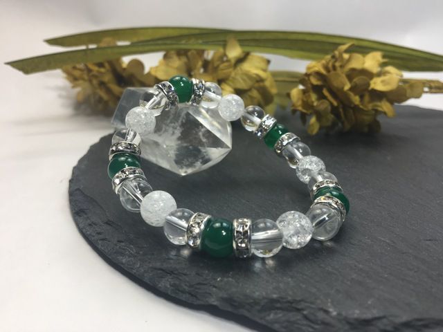 パワーストーン ブレスレット 緑瑪瑙&水晶&クラック水晶 天然石 （シルバー）レディース 女性  数珠ブレス 開運 プレゼント ギフト  [4]