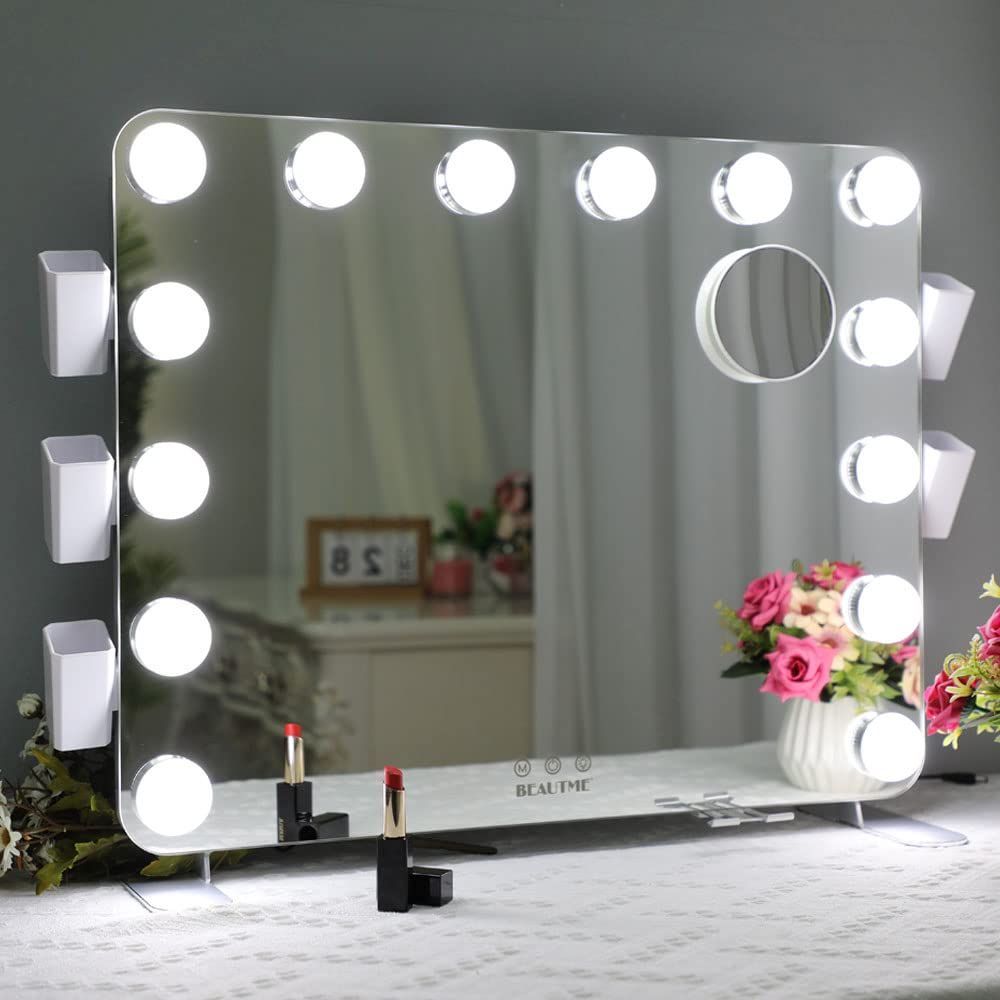 女優ミラー スタンドミラー 化粧鏡 14個 LED電球付 女優ライト ２色