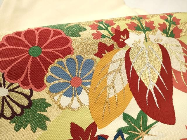 平和屋着物○爪掻き本綴れ 八寸名古屋帯 作家物 遠山草花文 金
