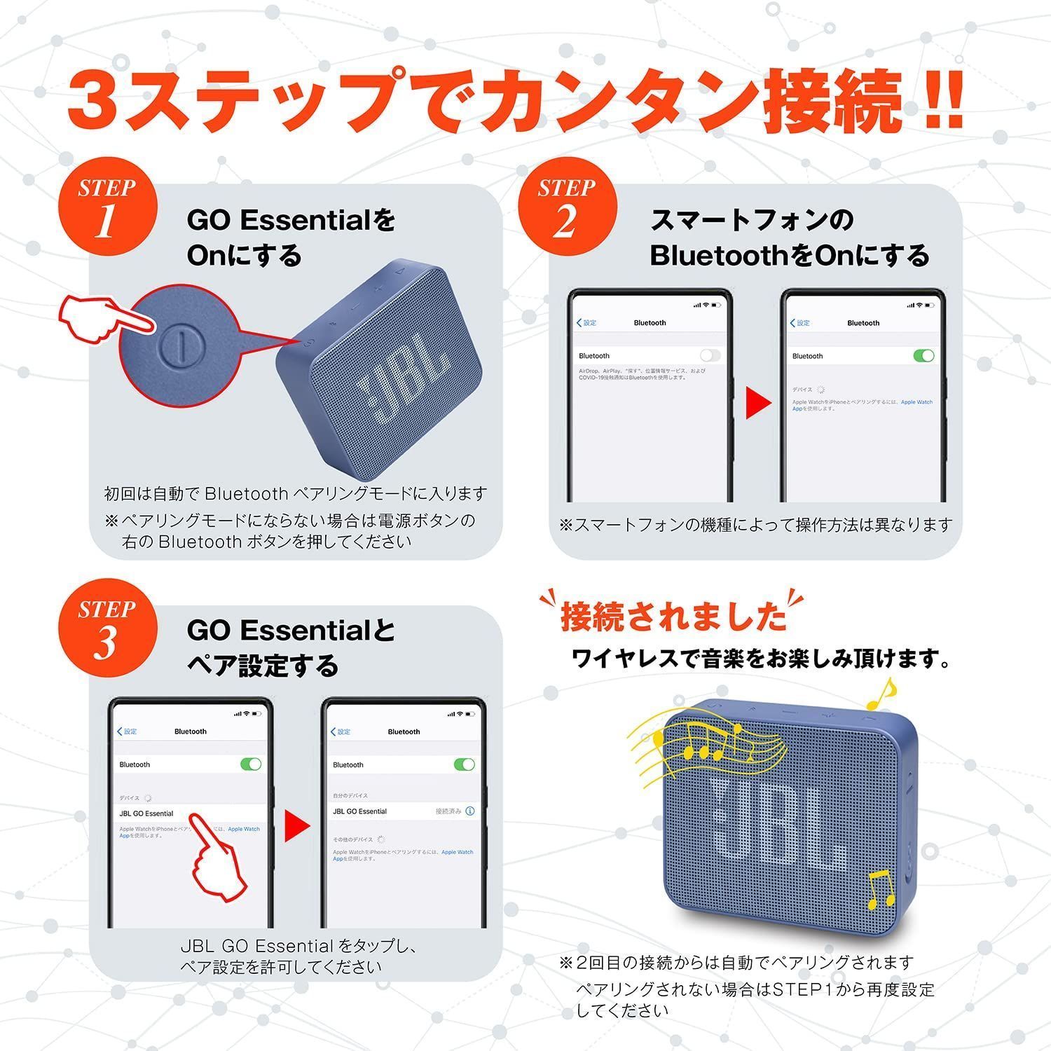 新着商品】JBL GO ESSENTIAL Bluetoothスピーカー IPX7防水 コンパクト