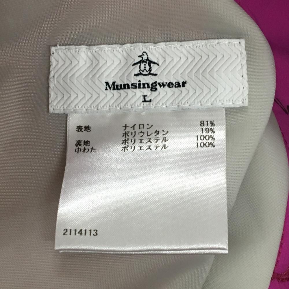 お試しください！ マンシングウェア 中綿パンツ ピンク×黒 ロゴ総柄 はっ水 ストレッチ レディース L ゴルフウェア Munsingwear 最安価に挑戦！