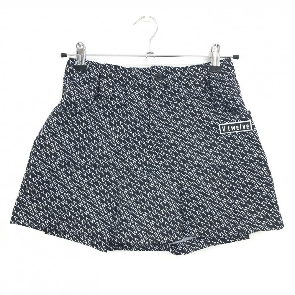 【美品】ヴィトゥエルヴ スカート 黒×白 ロゴ総柄 内側パンツ 裏地付  レディース 1(M) ゴルフウェア 2023年モデル V12