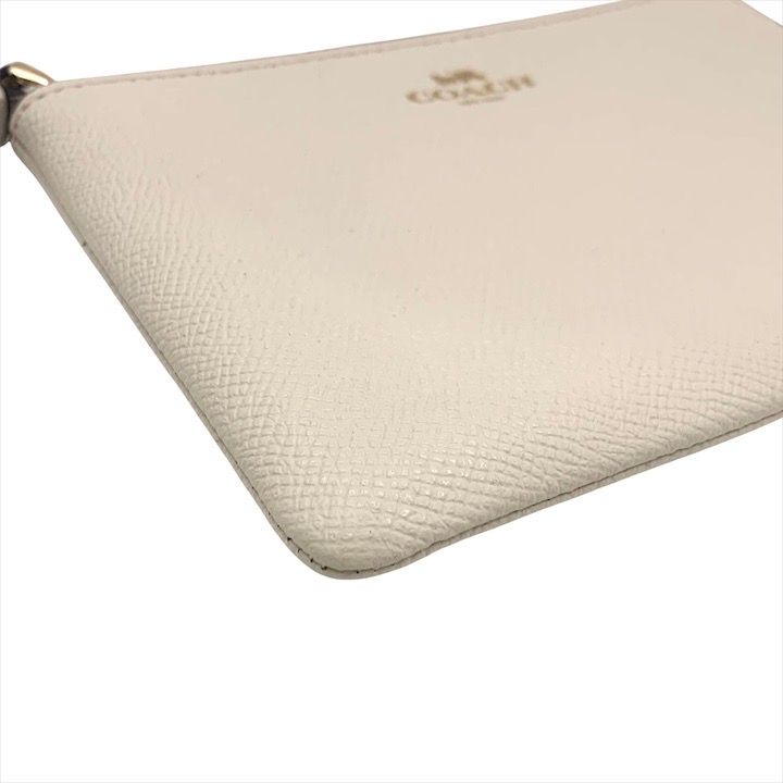美品 COACH コーチ レザー ポーチ ストラップ付 ホワイト