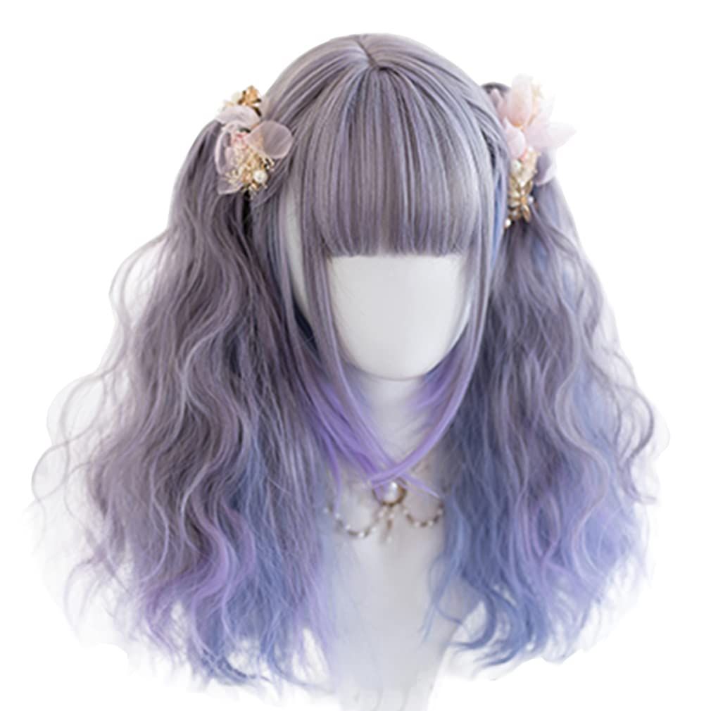 【新着商品】原宿風 GAL系 ウィッグ ロリータ 耐熱ウィッグ コスプレ ゴスロリ ゴシック （紫グラデーション） ボブ ツインテール ロング 巻き髪 森ガール ゆめかわいい お姫 小顔 女性 レデ