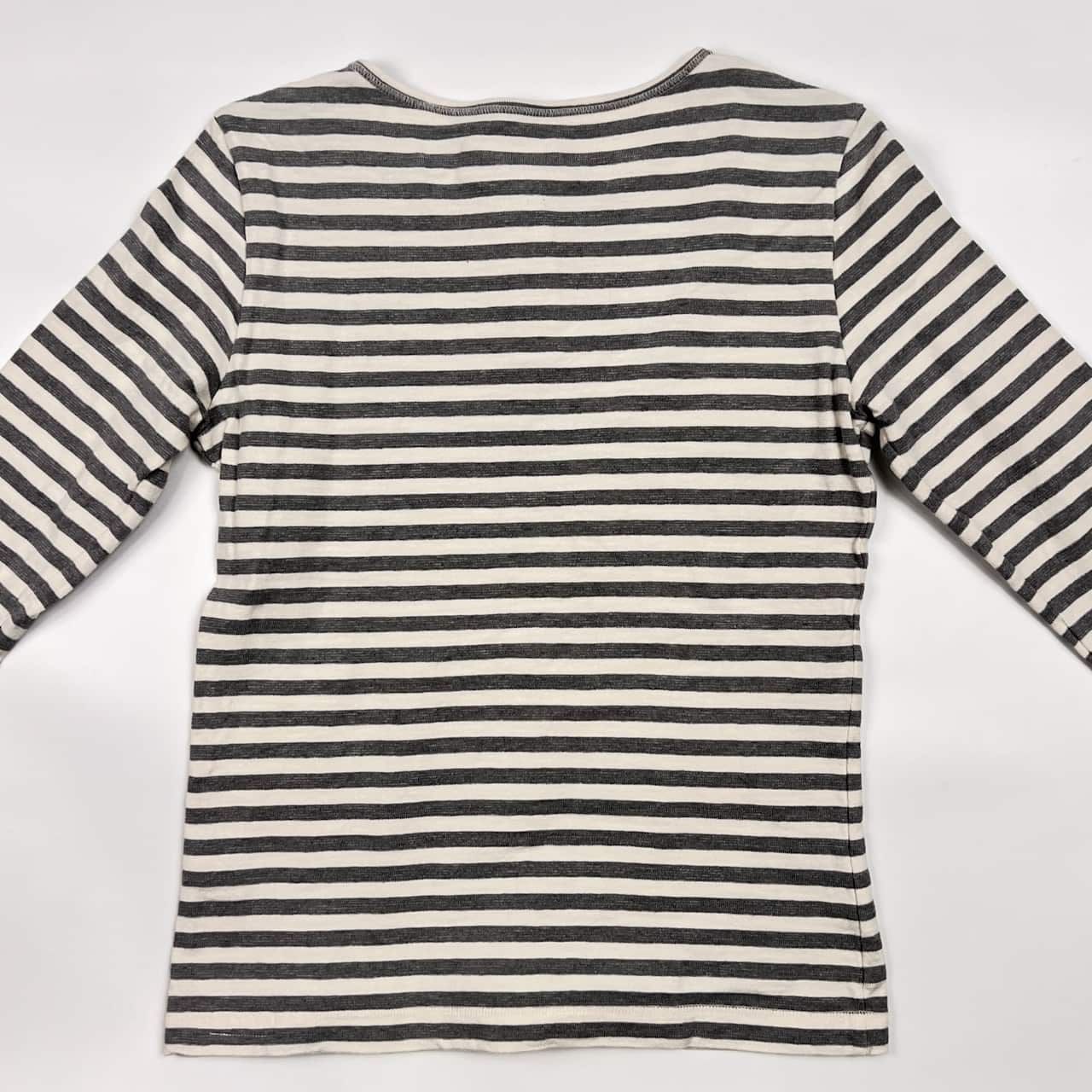 Mademoiselle NON NON マドモアゼルノンノン ボーダー ヘンリーネック 七分袖 Tシャツ カットソー  M/グレー×ホワイト レディース Mademoiselle NON NON マドモアゼルノンノン ボーダー ヘンリーネック