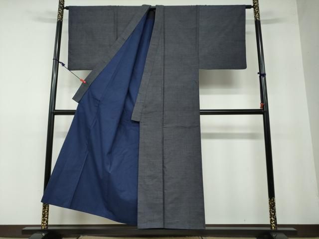 平和屋着物○男性 髭紬羽織セット 色無地 藍鉄色 羽裏：