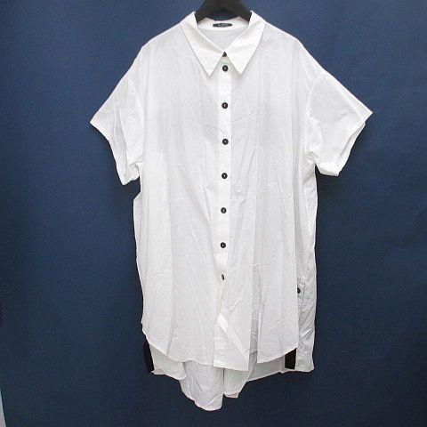 m_mefu 半袖 ロングシャツ ブラウス 40 白系 ホワイト 透け感 プリント レディース m_mefu 半袖 ロングシャツ ブラウス 40 白系 ホワイト 透け感