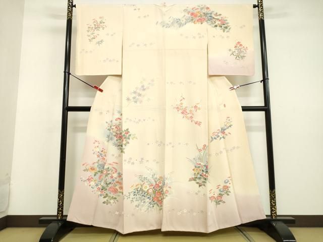 平和屋着物●本加賀友禅作家　押田正義　訪問着　草花文　暈し染め　正絹　逸品　DAAV8663tw 平和屋着物○本加賀友禅作家 押田正義 訪問着 草花文 暈し染め 正絹