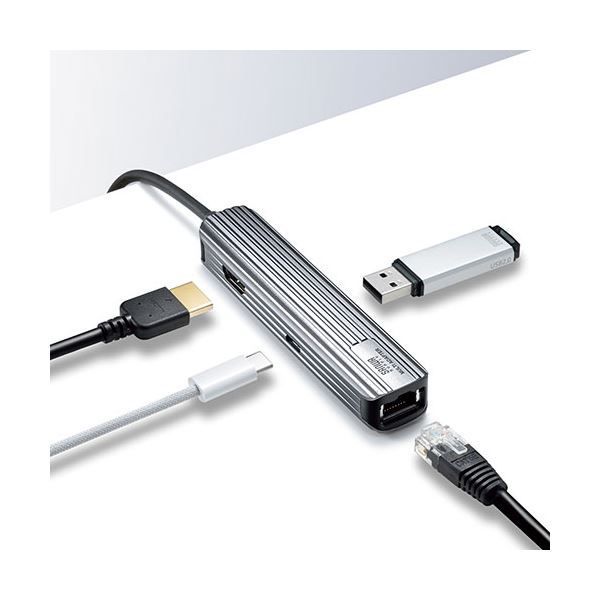 サンワサプライ USB Type-Cマルチ変換アダプタ HDMI LAN付 USB-3TCHLP7S-1