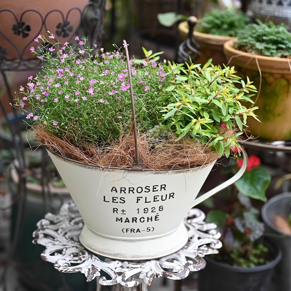 鉢植え 植木鉢 プランター プラントポット フラワーポット 花瓶 ガーデニング 金属 ティーポット型 ヴィンテージ ホワイト グリーン 屋内 屋外 室内 インテリア 庭 玄関 多肉植物 サボテン 室内 リビング ダイニング おしゃれ