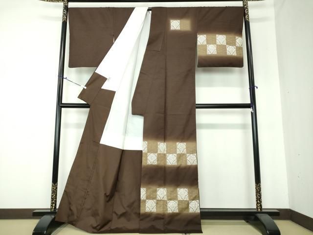 平和屋着物○中国三大刺繍 相良刺繍 訪問着 紬地 横段花文 銀糸 正絹