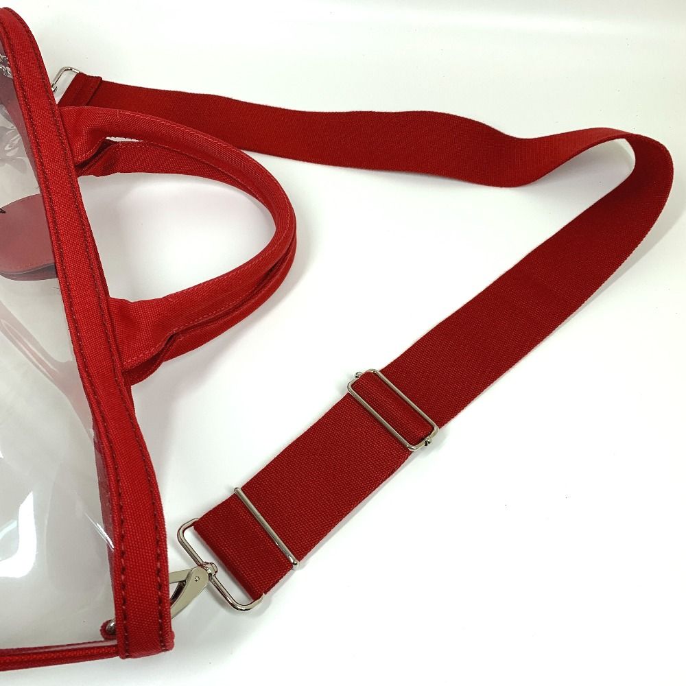 PRADA 1BG166 ショッピングバッグ 透明 赤 Prada Transparent Vinyl and Red Canvas Logo Beach Large Tote